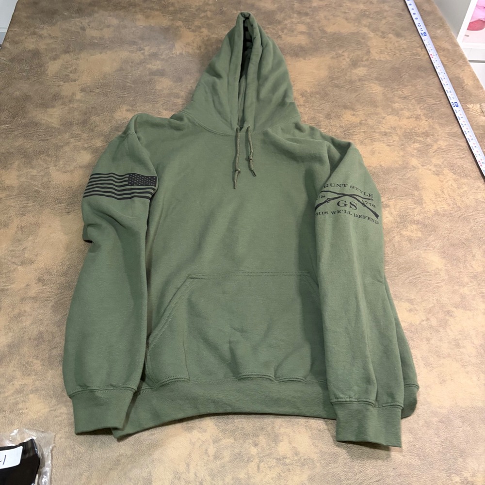 Grunt Style Hoodie Mens Large Green Pullover American Flag Graphic 5421